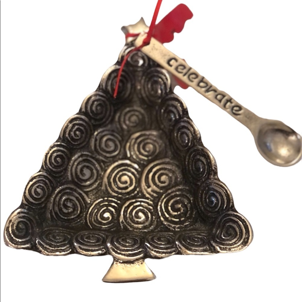 Mudpie Silver Swirl Christmas Tree Serving Dish & Spoon - Picture 4 of 8